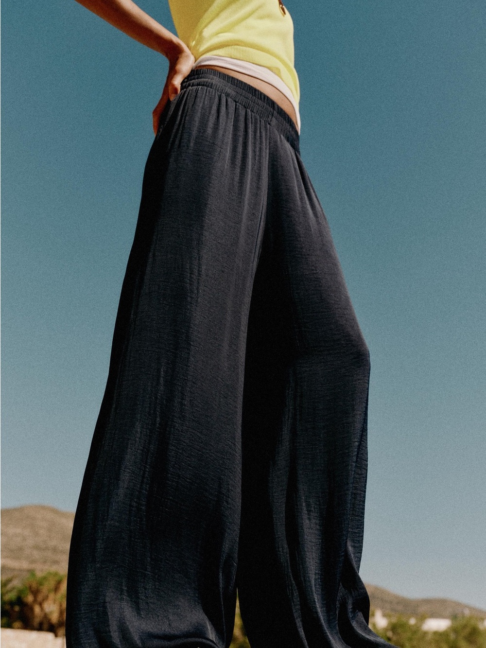 Zara Flowy Pants, Wide Leg Black Lounge Pants